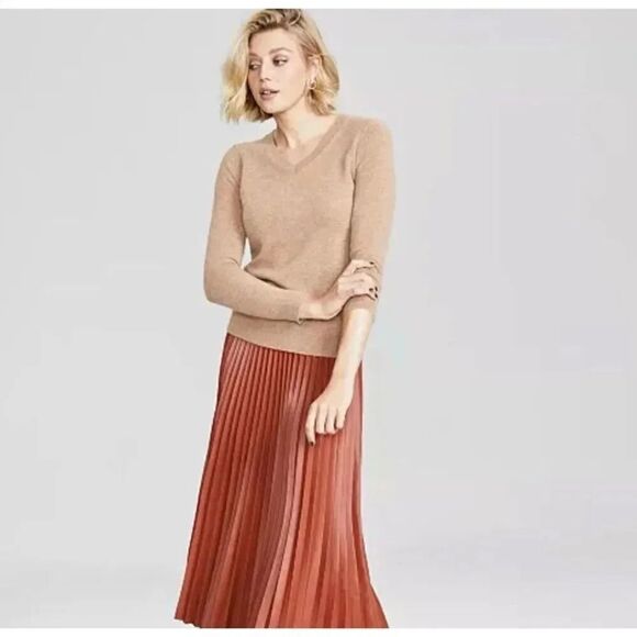 Charter Club Quiet Luxury Cashmere V -Neck Tan Long Sleeves Sweater SZ XL #2251 - Picture 1 of 12
